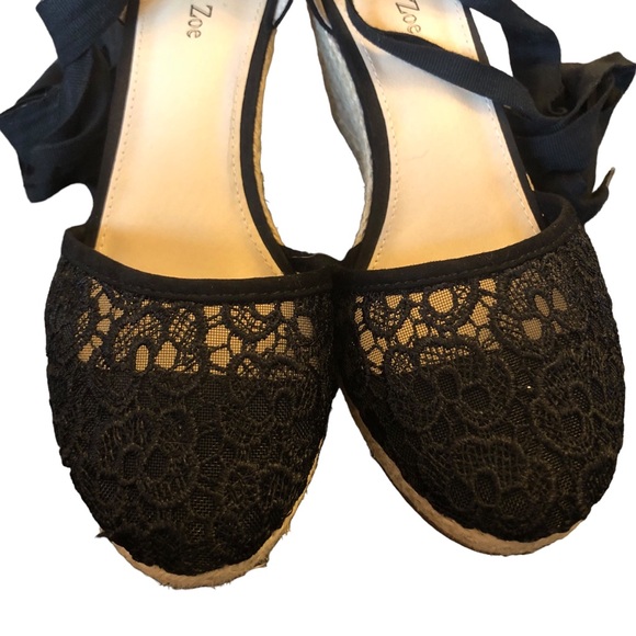Eva & Zoe Black Lace Wedge Heels size 7 1/2 - Picture 7 of 10